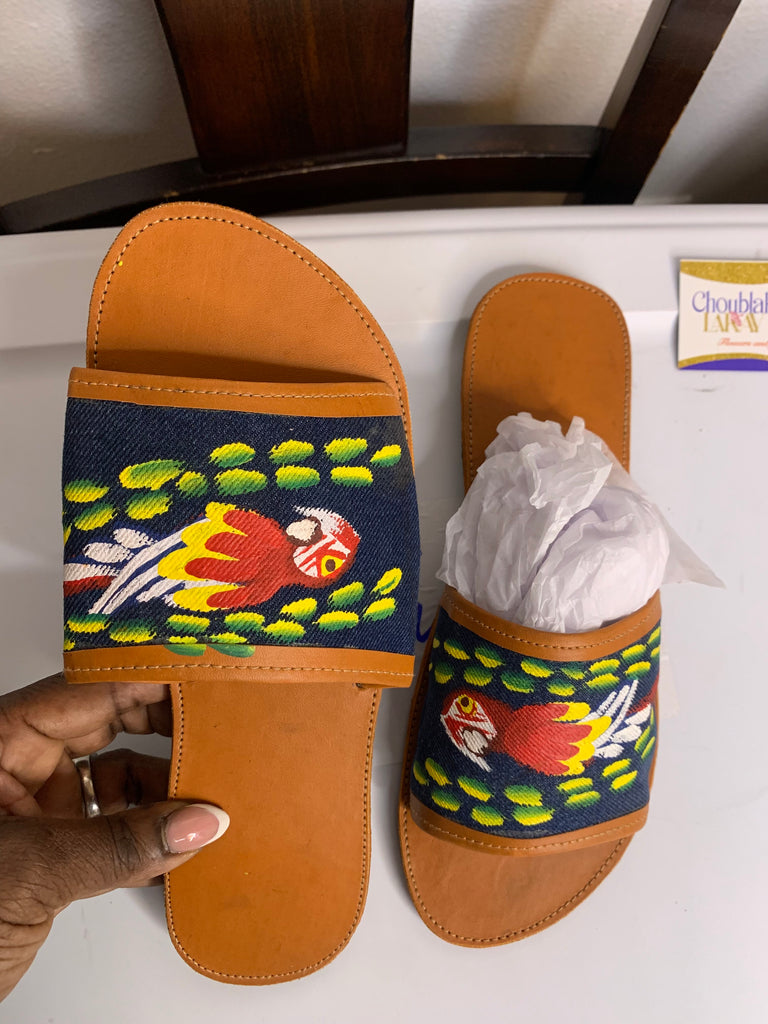 Denim/Leather Painted Sandals