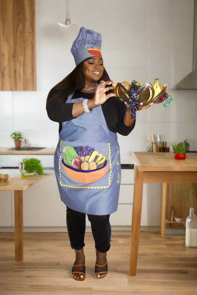 Hand-Painted Karabela Apron: Panye Fwi w/Chef Hat